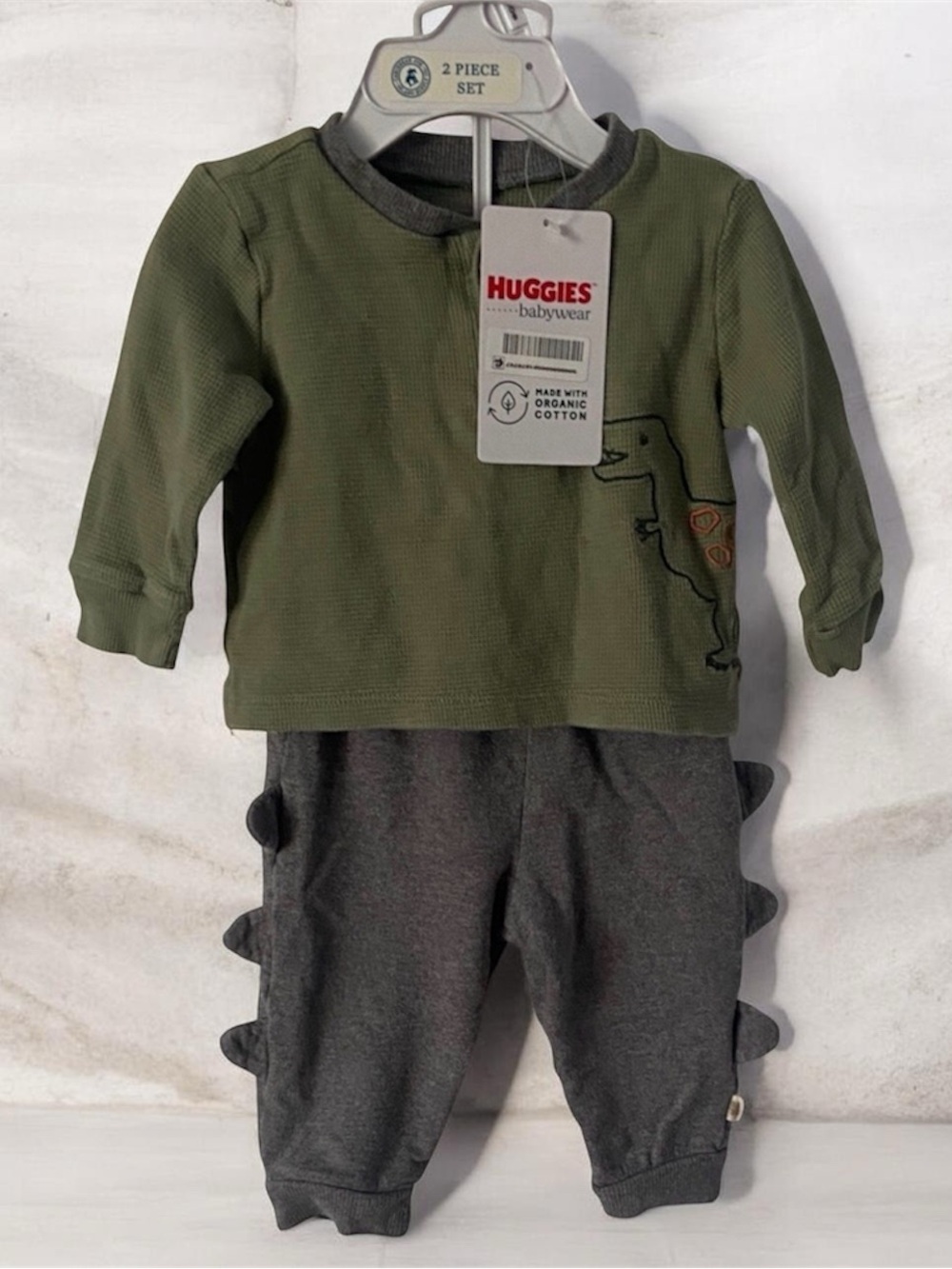 Huggies Babywear Olive & Gray Dino Kids Matching Set - 2 Piece